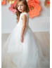 Beaded Ivory Lace Tulle 3D Flowers High Low Flower Girl Dress